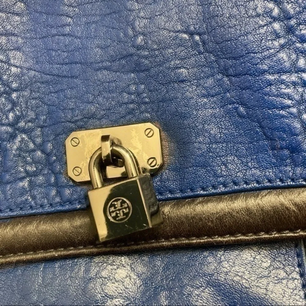 Tory Burch blue black colorblock shoulder bag gunmetal hardware